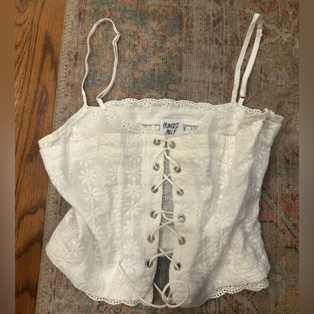 PRINCESS POLLY white lace tie top